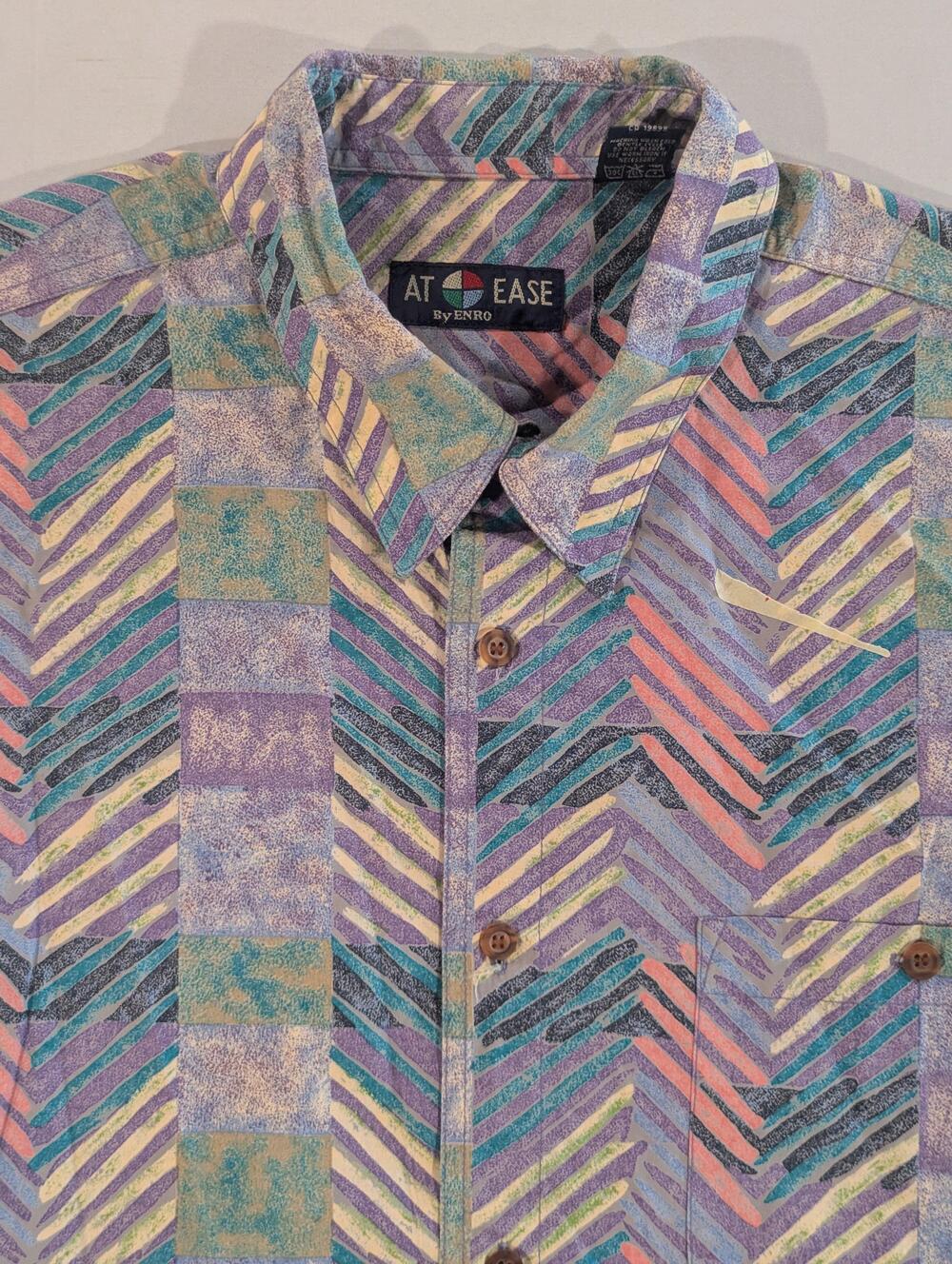ENRO Shirt Mens XL Multicolor Geometric 100% Cotton Short Sleeve Button-Up